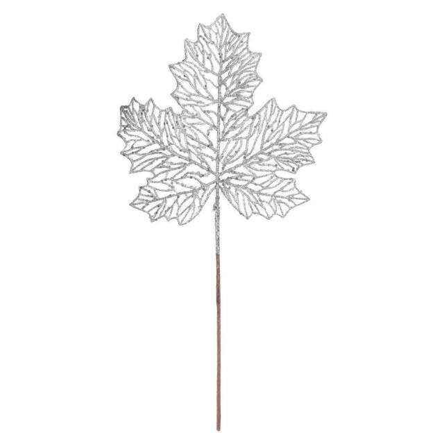 VFM e-Store Christmas Glitter Maple Leaf Spray Decoration 45cm x 22cm Silver X 1 - Size: 45 cm x 22 cm - image 1