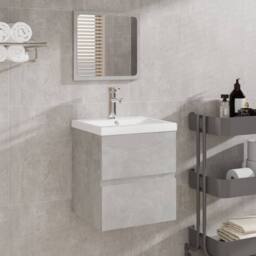 Berkfield Home Bathroom Sink Cabinet with Basin & Mirror Concrete Grey - thumbnail 2