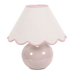 ValueLights Bosco Natural Stone Globe Ceramic Table Lamp with Linen Scalloped Shade & Bulb in Pink - thumbnail 3