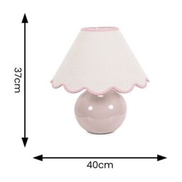ValueLights Bosco Natural Stone Globe Ceramic Table Lamp with Linen Scalloped Shade & Bulb in Pink - thumbnail 4