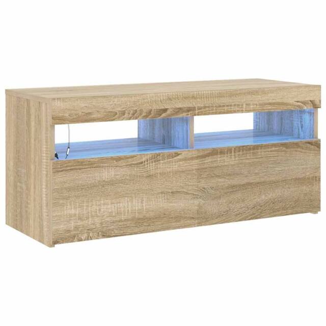 Berkfield Home TV Cabinet with LED Lights Sonoma Oak 90x35x40 cm in Light Tan - Size: 90 x 35 x 40 cm - image 1