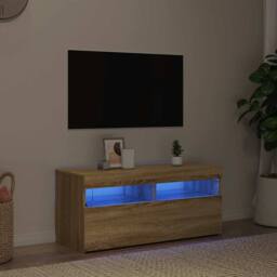 Berkfield Home TV Cabinet with LED Lights Sonoma Oak 90x35x40 cm in Light Tan - Size: 90 x 35 x 40 cm - thumbnail 2