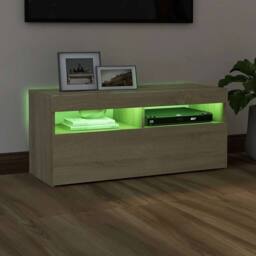 Berkfield Home TV Cabinet with LED Lights Sonoma Oak 90x35x40 cm in Light Tan - Size: 90 x 35 x 40 cm - thumbnail 4