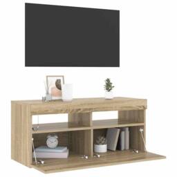 Berkfield Home TV Cabinet with LED Lights Sonoma Oak 90x35x40 cm in Light Tan - Size: 90 x 35 x 40 cm - thumbnail 6