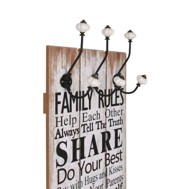 Berkfield Home Wall-mounted Coat Rack with 6 Hooks 120x40 cm FAMILY RULES - image 1