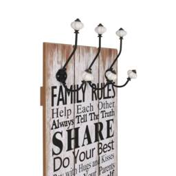 Berkfield Home Wall-mounted Coat Rack with 6 Hooks 120x40 cm FAMILY RULES - thumbnail 1