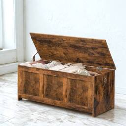 FURNOS Large Industrial Wooden Storage Box Chest Trunk Rustic Brown - thumbnail 1
