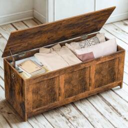 FURNOS Large Industrial Wooden Storage Box Chest Trunk Rustic Brown - thumbnail 2