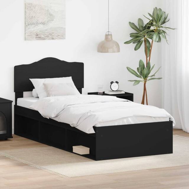 Berkfield Home Bed Frame with Headboard Black 90 x 190 cm Solid Pine Wood - image 1
