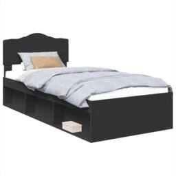 Berkfield Home Bed Frame with Headboard Black 90 x 190 cm Solid Pine Wood - thumbnail 2