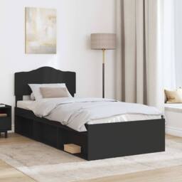 Berkfield Home Bed Frame with Headboard Black 90 x 190 cm Solid Pine Wood - thumbnail 3
