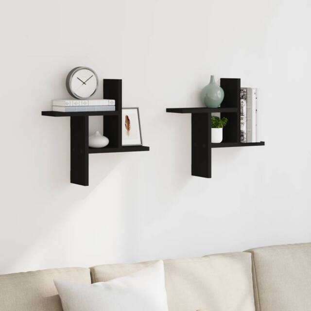 Berkfield Home Wall Shelves 2 pcs Black 38x12x38 cm Engineered Wood - Size: 38 x 12 x 38 cm - image 1