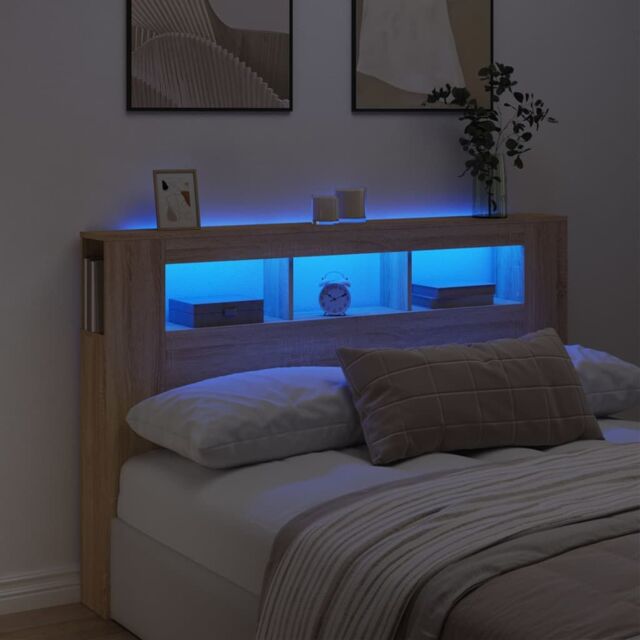 Berkfield Home LED Headboard Sonoma Oak 160x18.5x103.5 cm Engineered Wood in Brown - image 1