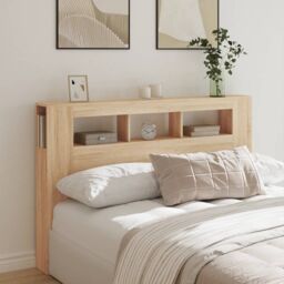Berkfield Home LED Headboard Sonoma Oak 160x18.5x103.5 cm Engineered Wood in Brown - thumbnail 3
