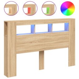 Berkfield Home LED Headboard Sonoma Oak 160x18.5x103.5 cm Engineered Wood in Brown - thumbnail 2