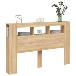 Berkfield Home LED Headboard Sonoma Oak 160x18.5x103.5 cm Engineered Wood in Brown - thumbnail 4