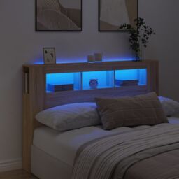 Berkfield Home LED Headboard Sonoma Oak 160x18.5x103.5 cm Engineered Wood in Brown