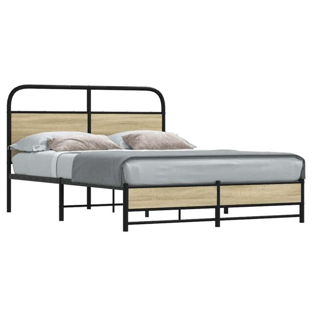 Berkfield Home Bed Frame without Mattress 140x190 cm Sonoma Oak Engineered Wood in Brown - image 1