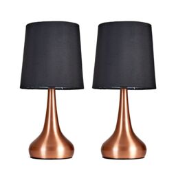 ValueLights Teardrop Pair of Compact Black Shades Copper Bedside Touch Table Lamps - thumbnail 2