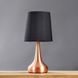 ValueLights Teardrop Pair of Compact Black Shades Copper Bedside Touch Table Lamps