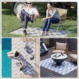 OUTSUNNY Outdoor Rug, 1.2 x 1.8m Patio Floor Mat, Grey & White in Light Grey - Size: 120 cm x 180 cm - thumbnail 5