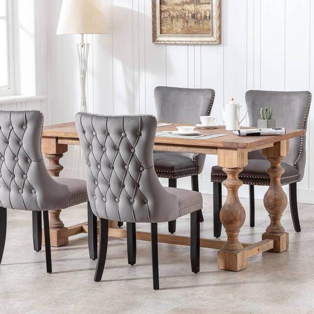 Modern Home Touch Sierra Lux Set of 4 Velvet Dining Chairs with Tufted Wing Backs in Grey - Size: 4 Pack - image 1