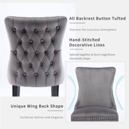 Modern Home Touch Sierra Lux Set of 4 Velvet Dining Chairs with Tufted Wing Backs in Grey - Size: 4 Pack - thumbnail 9
