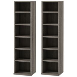 HOMCOM Set of 2 CD Media Display Shelf Unit Tower Rack Adjustable in Grey - thumbnail 2