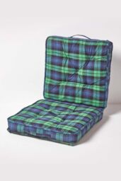 Homescapes Blackwatch Tartan Cotton Travel Support Booster Cushion in Green - Size: 50 cm x 50 cm