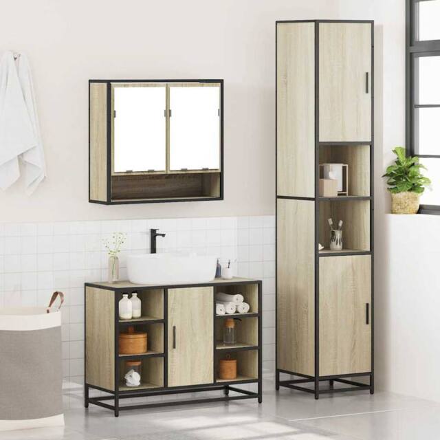 Berkfield Home Durable 3 Piece Bathroom Furniture Set Sonoma Oak Engineered Wood in Light Tan - image 1