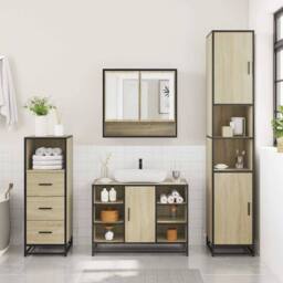 Berkfield Home Durable 3 Piece Bathroom Furniture Set Sonoma Oak Engineered Wood in Light Tan - thumbnail 4
