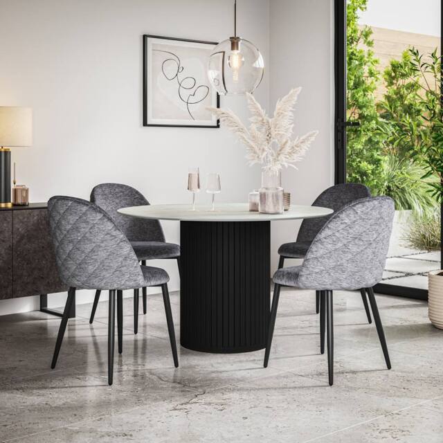 More4Homes Arlo White Marble Top W Black Leg + Raye Velvet Dining Chair Set Of 4 in Grey - image 1