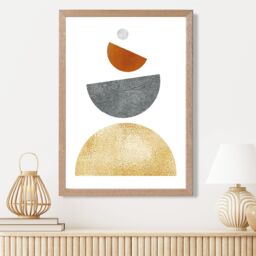 ARTZE Orange & Yellow Semi Circles Mid Century Geometric Framed Print SIZE: A2 with Oak Frame - Size: A3 - thumbnail 2