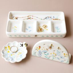Lisa Angel Women's Cornflower Blue & Yellow Floral Bee Ceramic Trinket Dish in White - thumbnail 2