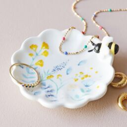Lisa Angel Women's Cornflower Blue & Yellow Floral Bee Ceramic Trinket Dish in White