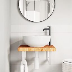 Berkfield Home Basin Shelf Wall Mounted Steel & Solid Wood Oak in Brown - thumbnail 3