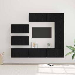 Berkfield Home TV Cabinet Set with Shelf Wall-mounted Other with Storage with Do in Black - thumbnail 2