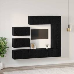 Berkfield Home TV Cabinet Set with Shelf Wall-mounted Other with Storage with Do in Black - thumbnail 4