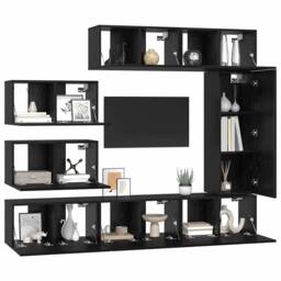 Berkfield Home TV Cabinet Set with Shelf Wall-mounted Other with Storage with Do in Black - thumbnail 3