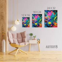 "Artery8 Vibrant Abstract Flowers Floral Canvas Wall Art Print - Size: W24"" x H32""" - thumbnail 4