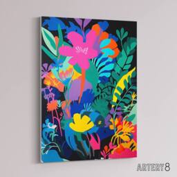 "Artery8 Vibrant Abstract Flowers Floral Canvas Wall Art Print - Size: W24"" x H32""" - thumbnail 2