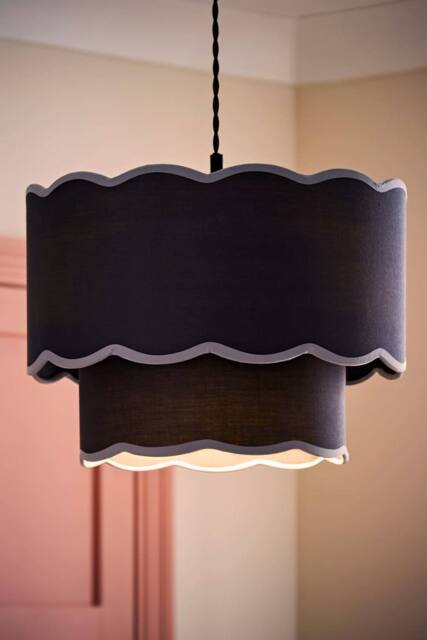 ValueLights Sloane 35cm Two-Tier Scallop Edge Easy Fit Ceiling Lamp Shade & Bulb in Dark Blue - image 1