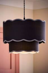 ValueLights Sloane 35cm Two-Tier Scallop Edge Easy Fit Ceiling Lamp Shade & Bulb in Dark Blue - thumbnail 1