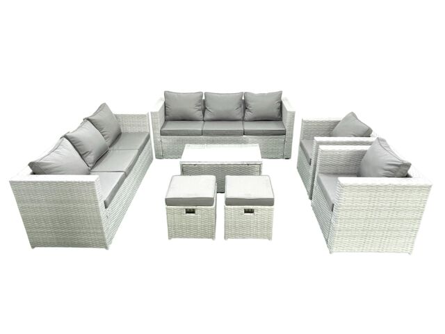 Fimous Outdoor Rattan Sofa Garden Furniture Set with 2 Armchairs Oblong Coffee Table 2 Small Footstools Light Grey Mixed - image 1