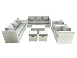 Fimous Outdoor Rattan Sofa Garden Furniture Set with 2 Armchairs Oblong Coffee Table 2 Small Footstools Light Grey Mixed - thumbnail 1