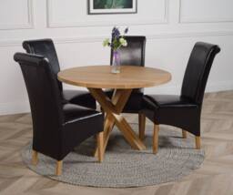 Thats Furniture Oregon Round Oak Dining Table & 4 Montana Leather Chairs in Black - thumbnail 2