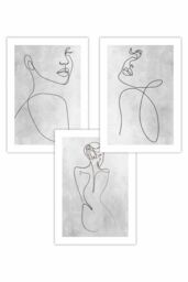 ARTZE Set of 3 Grey Abstract Line Art Female Art Posters in Light Grey - Size: W50 cm x H70 cm - thumbnail 1