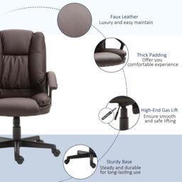 HOMCOM Swivel Executive Office Chair Mid Back PU Leather Chair w/ Arm in Brown - thumbnail 4
