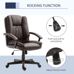 HOMCOM Swivel Executive Office Chair Mid Back PU Leather Chair w/ Arm in Brown - thumbnail 5