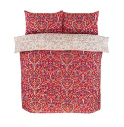 Rapport Home Harrow Microfibre Floral Reversible Duvet Cover Set with Pillowcase in Red - Size: Double - thumbnail 4